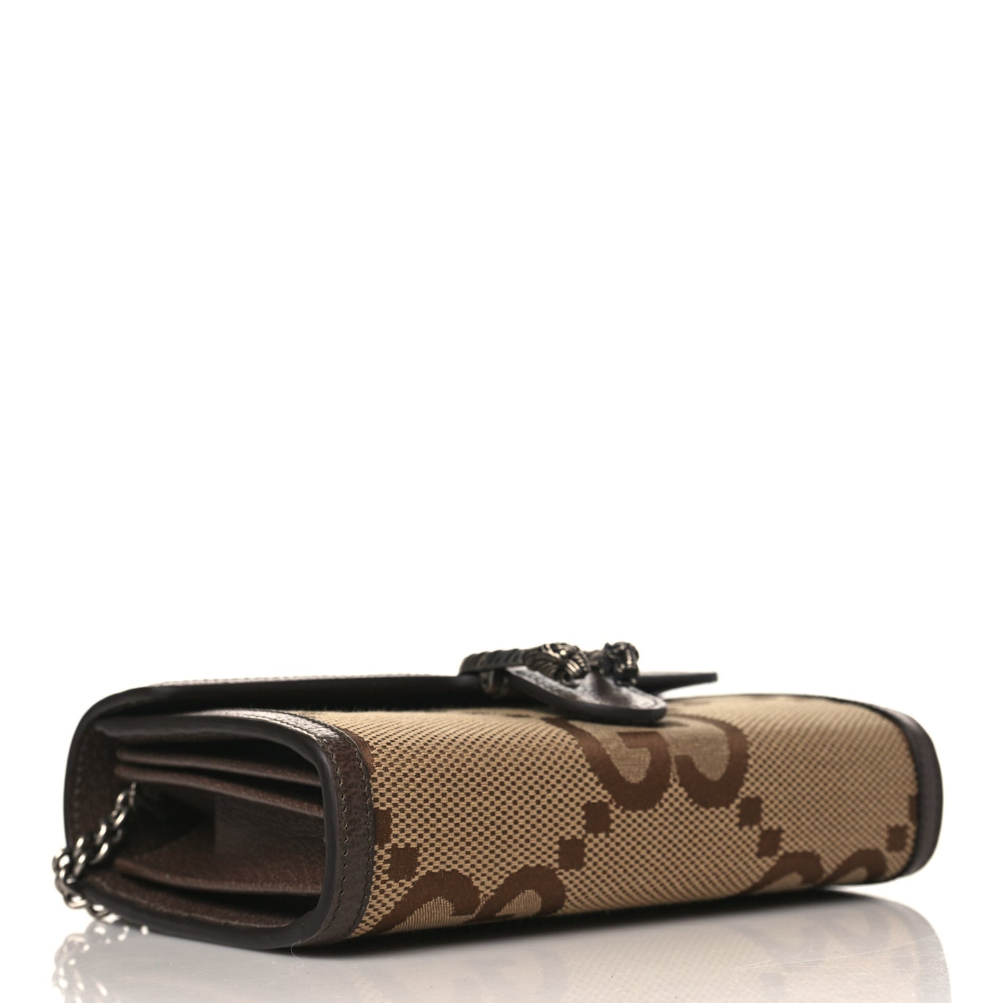 Monogram Jumbo GG Textured Dollar Calfskin Mini Dionysus Chain Wallet Camel Ebony New Acero