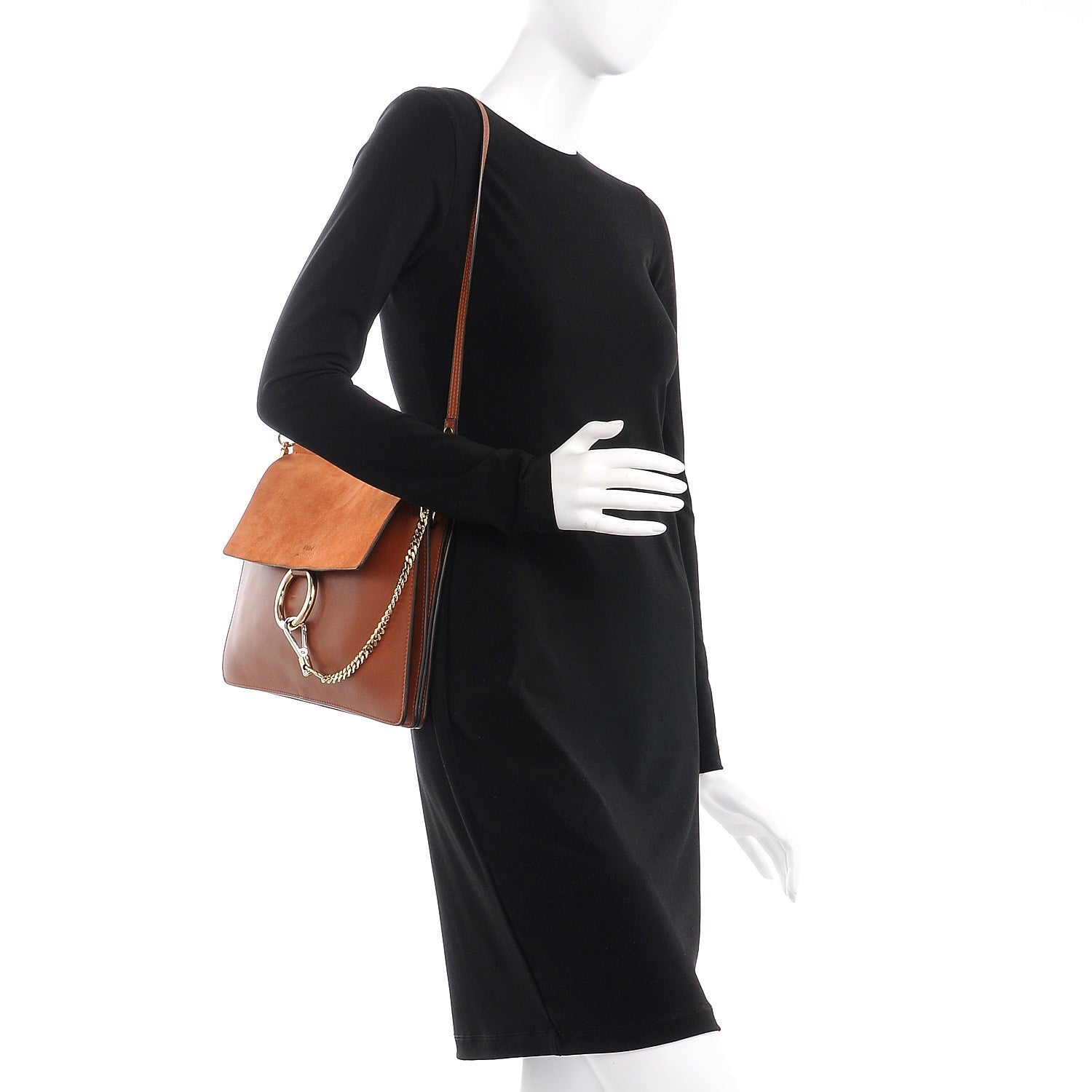 Chloe Suede Calfskin Medium Faye Shoulder Bag Tobacco 2 of 8