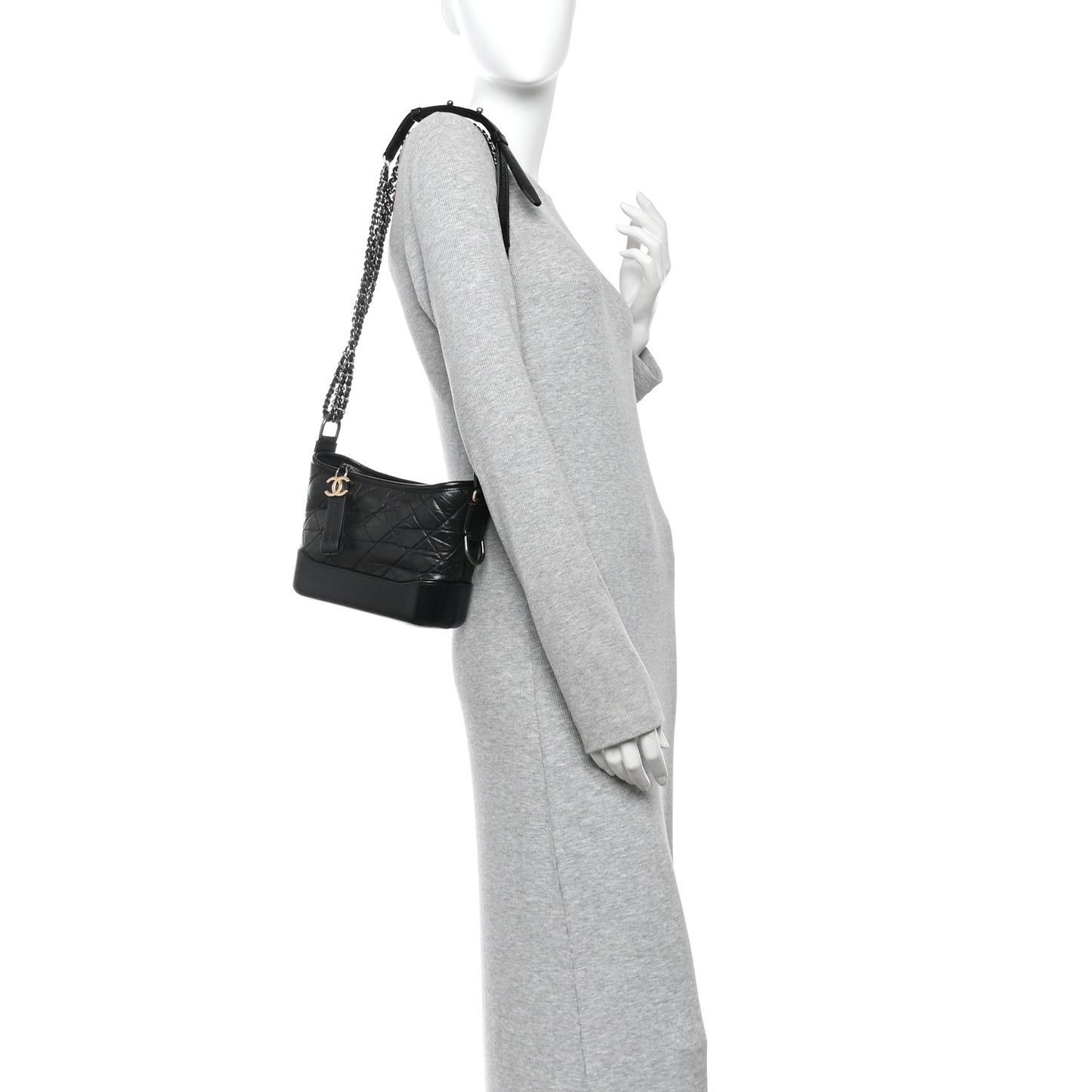 Aged Calfskin Quilted Small Gabrielle Hobo  Black