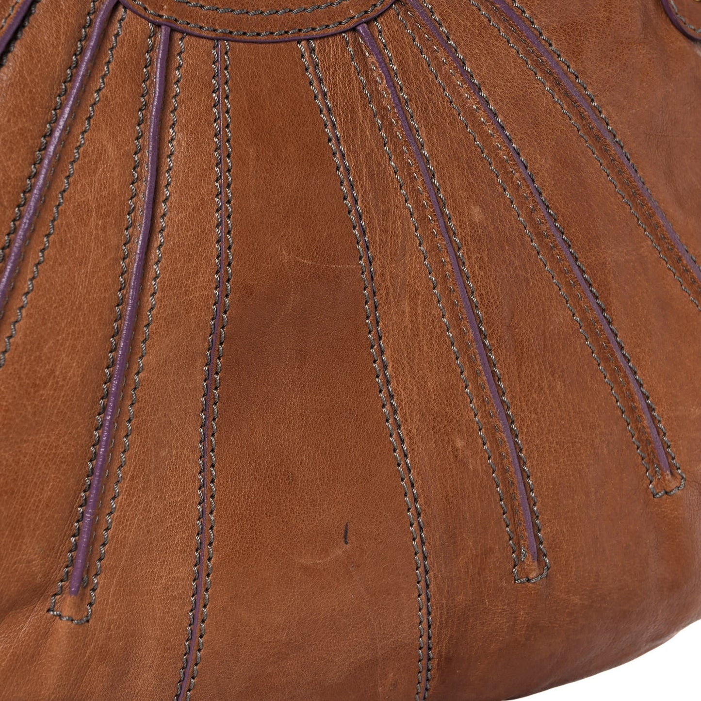 Calfskin Pleated Hobo Brown