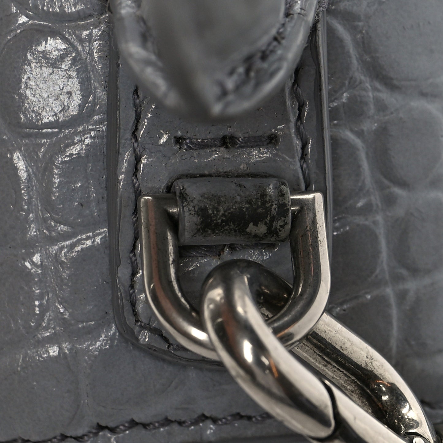Shiny Calfskin Crocodile Embossed Small Hourglass Top Handle Bag Balenciaga Grey