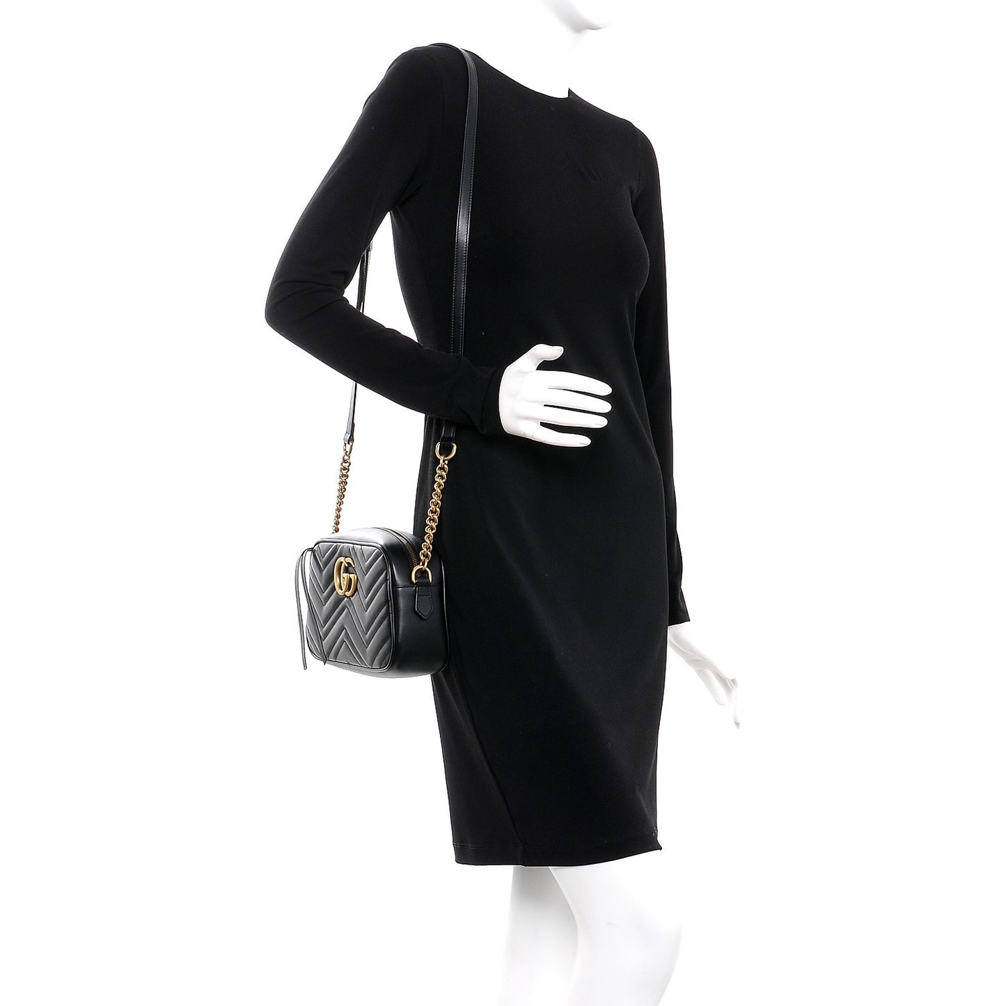 Calfskin Matelasse Small GG Marmont Chain Shoulder Bag Black