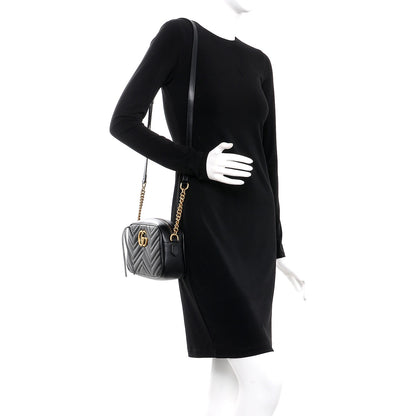 Gucci Calfskin Matelasse Small GG Marmont Chain Shoulder Bag Black 2 of 7