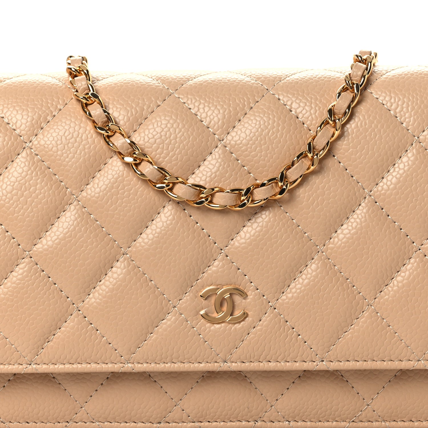 Chanel Caviar Quilted Wallet on Chain WOC Beige 9 of 13