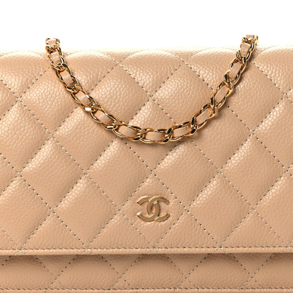 Chanel Caviar Quilted Wallet on Chain WOC Beige 9 of 13