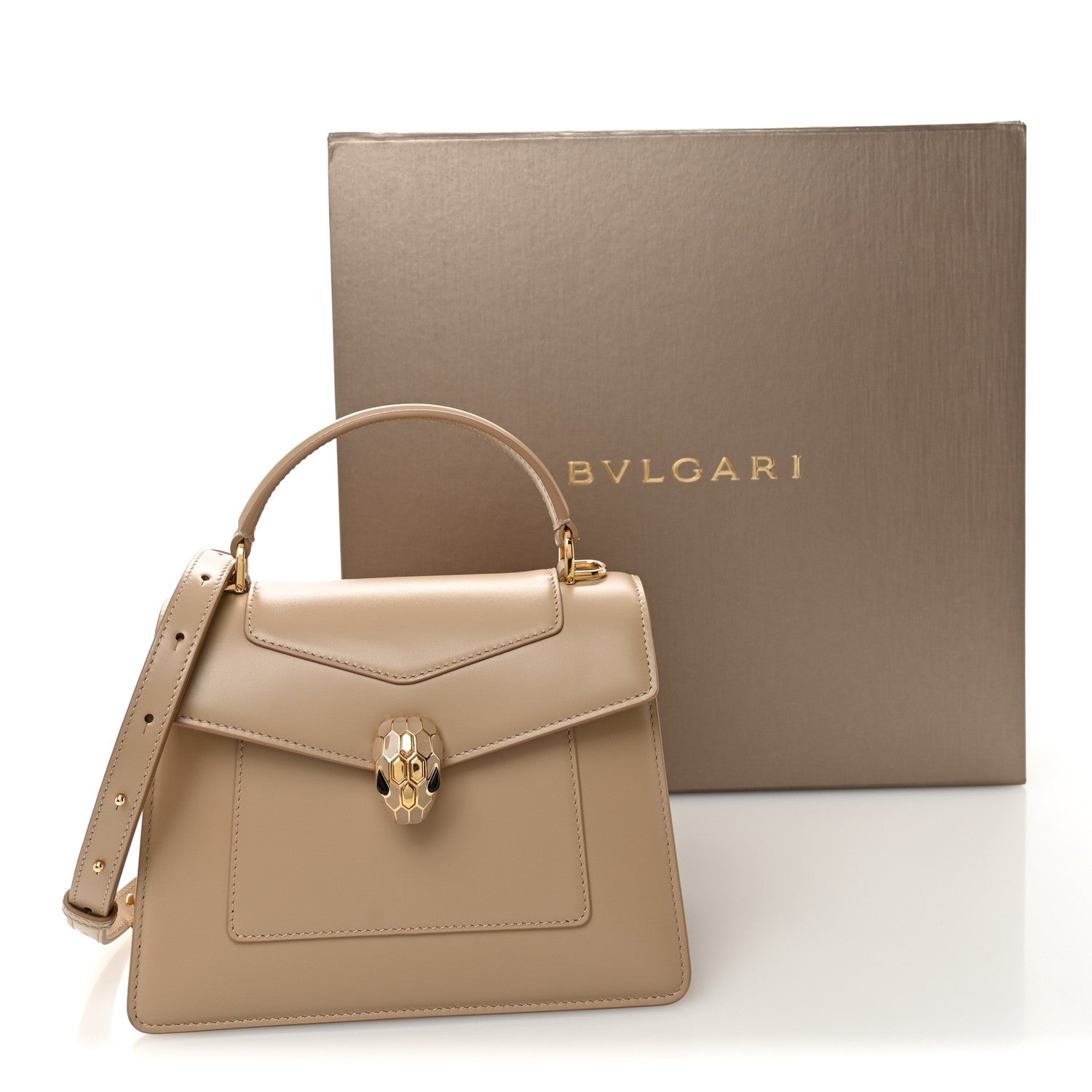 Bulgari Calfskin Serpenti Forever Medium Top Handle Beige 1794918