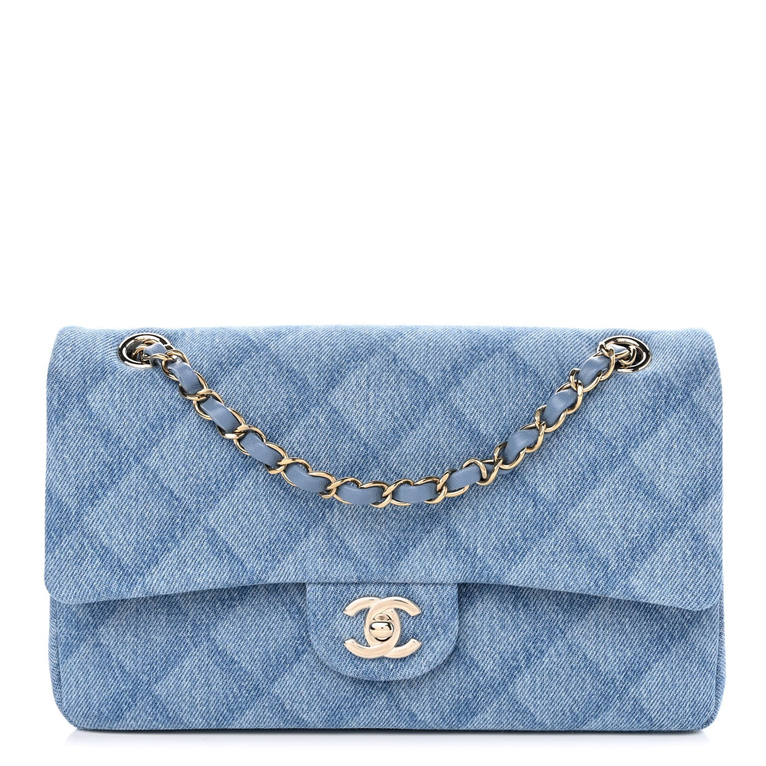 Chanel Printed Denim Quilted Medium Double Flap Light Blue 1 of 11