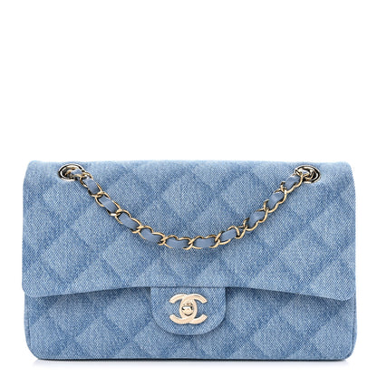 Chanel Printed Denim Quilted Medium Double Flap Light Blue 1 of 11