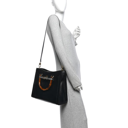 Gucci Textured Dollar Calfskin Web Medium Diana Tote Bag Black Dusty Grey 2 of 10