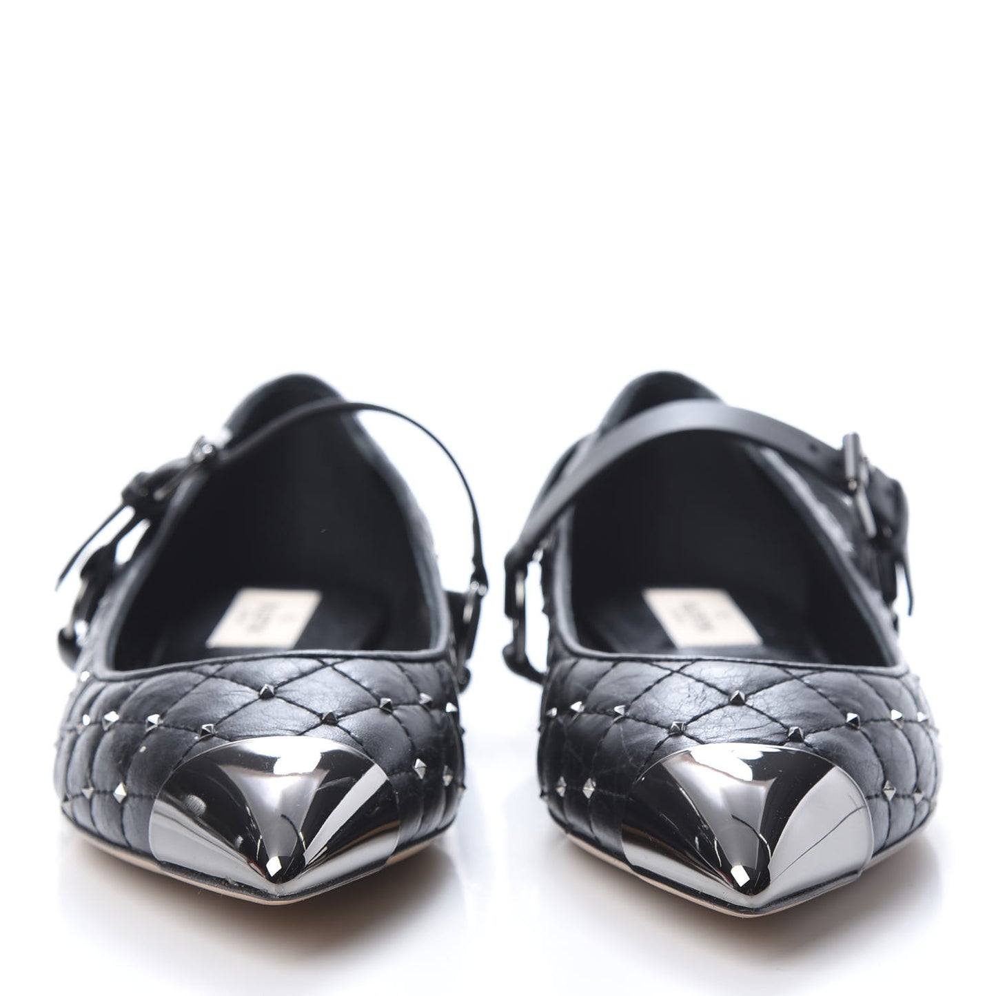Crackled Lambskin Rockstud Spike Captoe Ballerina Flats 37 Black