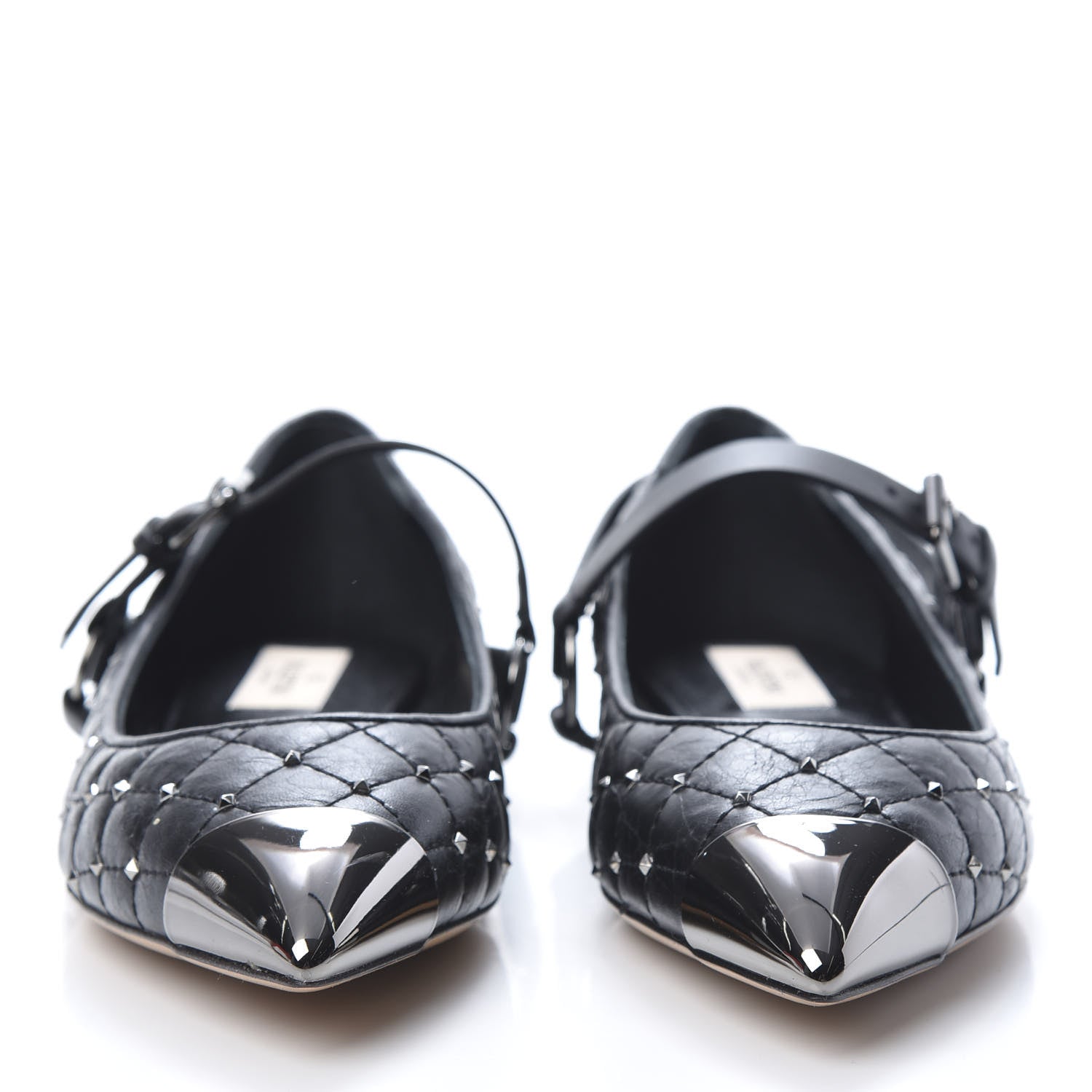 Valentino Garavani Crackled Lambskin Rockstud Spike Captoe Ballerina Flats 37 Black 2 of 8