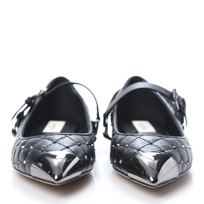 Valentino Garavani Crackled Lambskin Rockstud Spike Captoe Ballerina Flats 37 Black 2 of 8