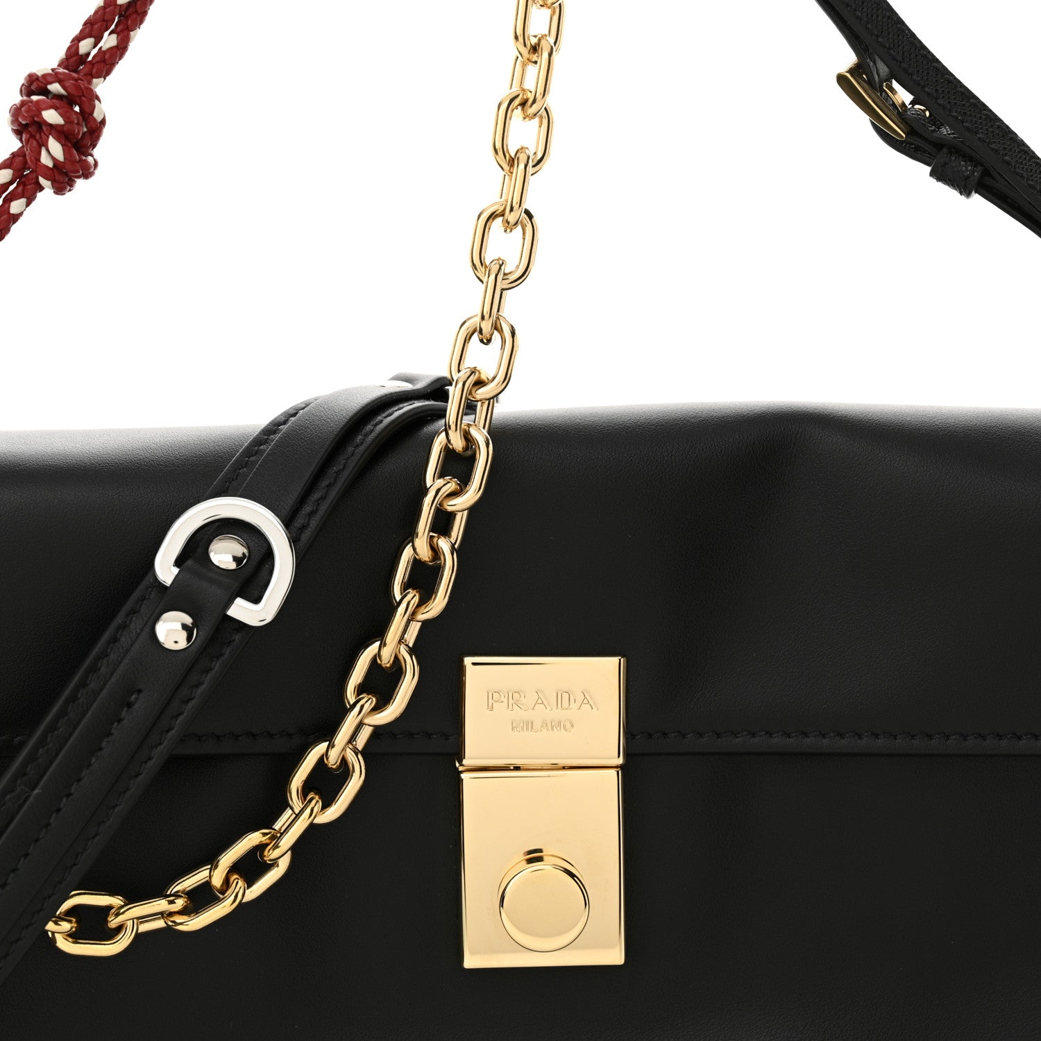 Prada Calfskin Soft Sound Charms Shoulder Bag Black 7 of 10