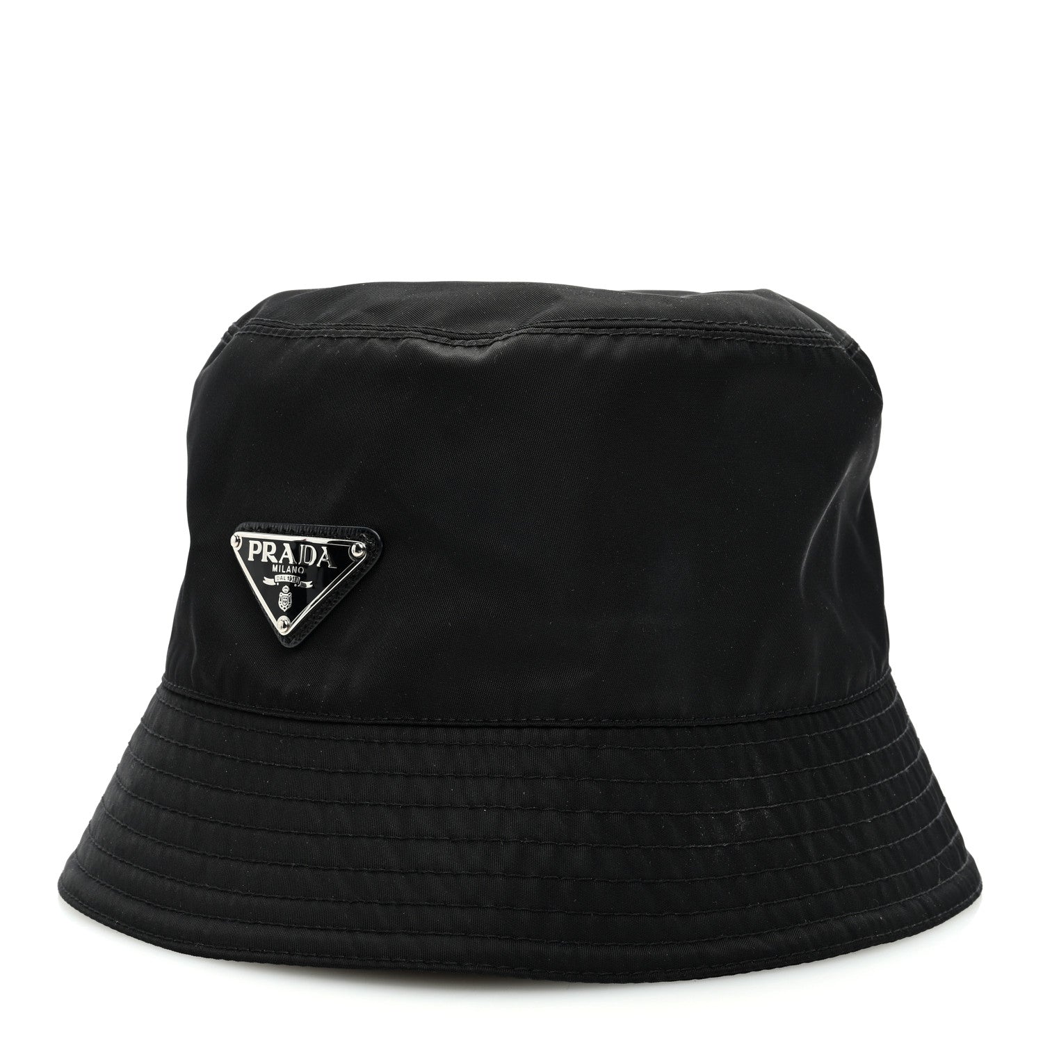 Prada Re-Nylon Metal Triangle Logo Womens Bucket Hat M Black 1 of 9