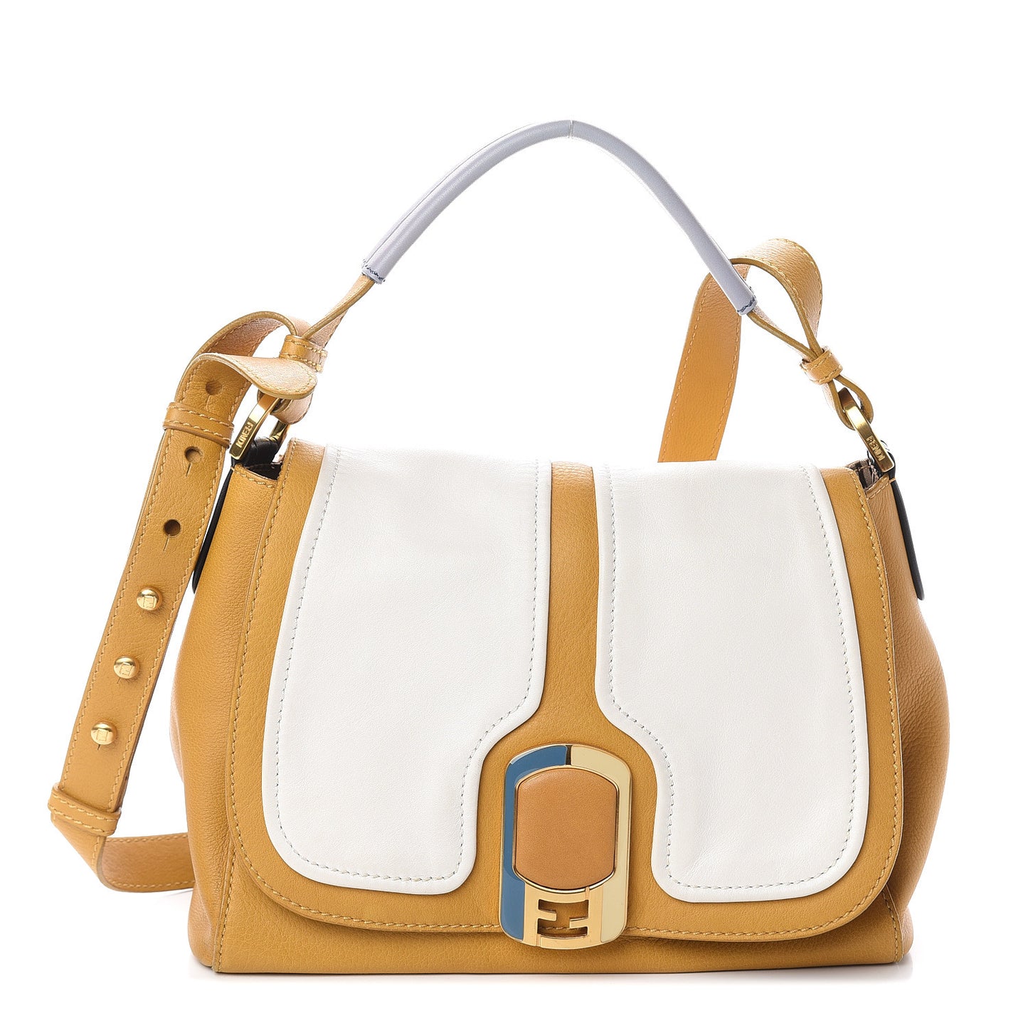 Calfskin Colorblock Anna Shoulder Bag Yellow White