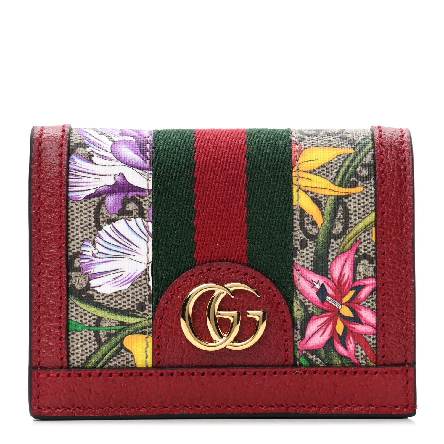 Gucci GG Supreme Monogram Flora Web Ophidia Card Case Red 1 of 7
