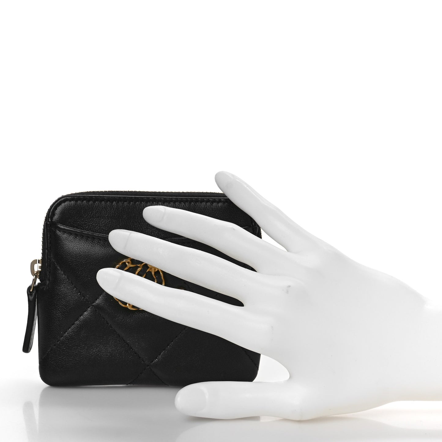Lambskin Quilted Chanel 19 Zip Card Holder Wallet Black