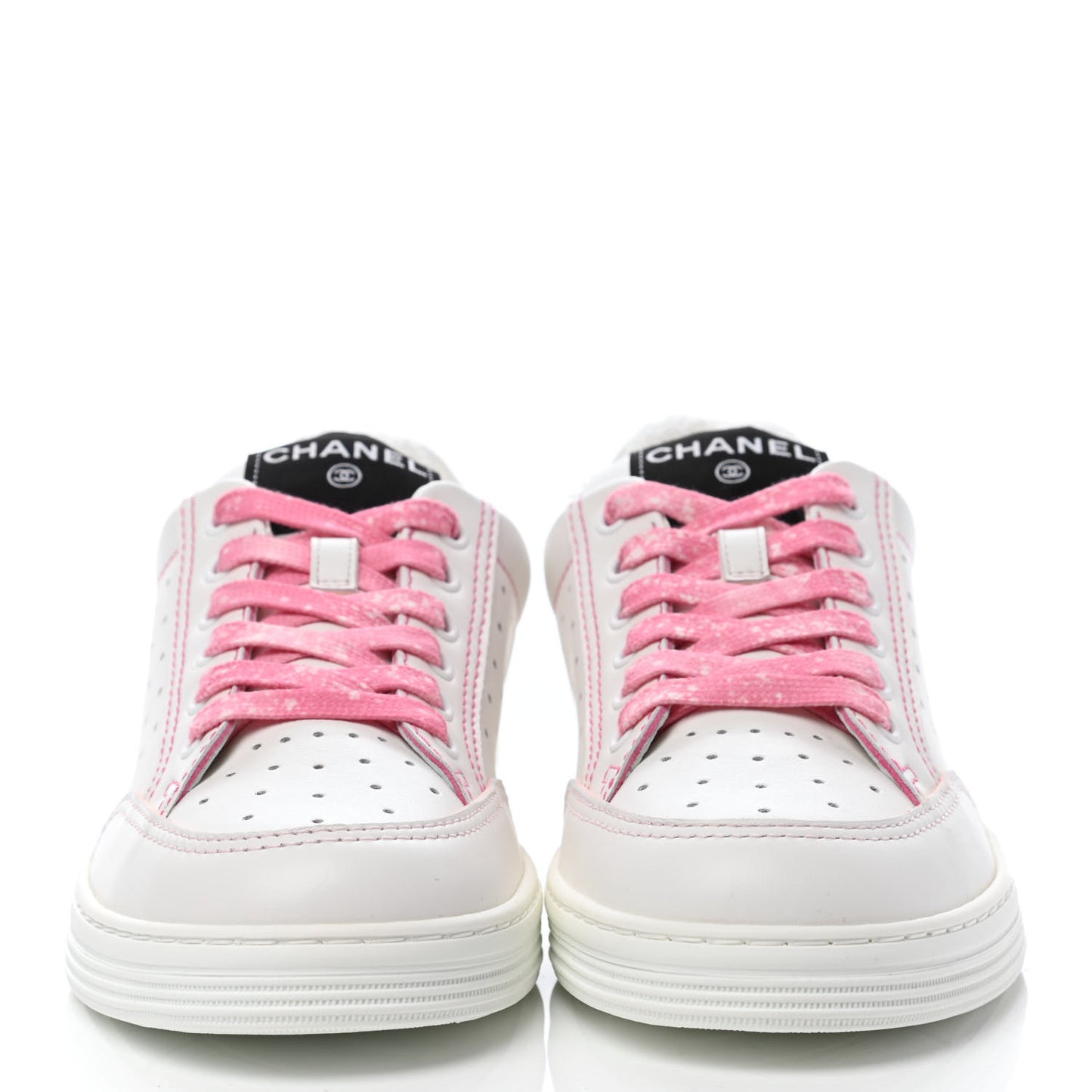 Calfskin Womens Logo Sneakers 37.5 White Pink