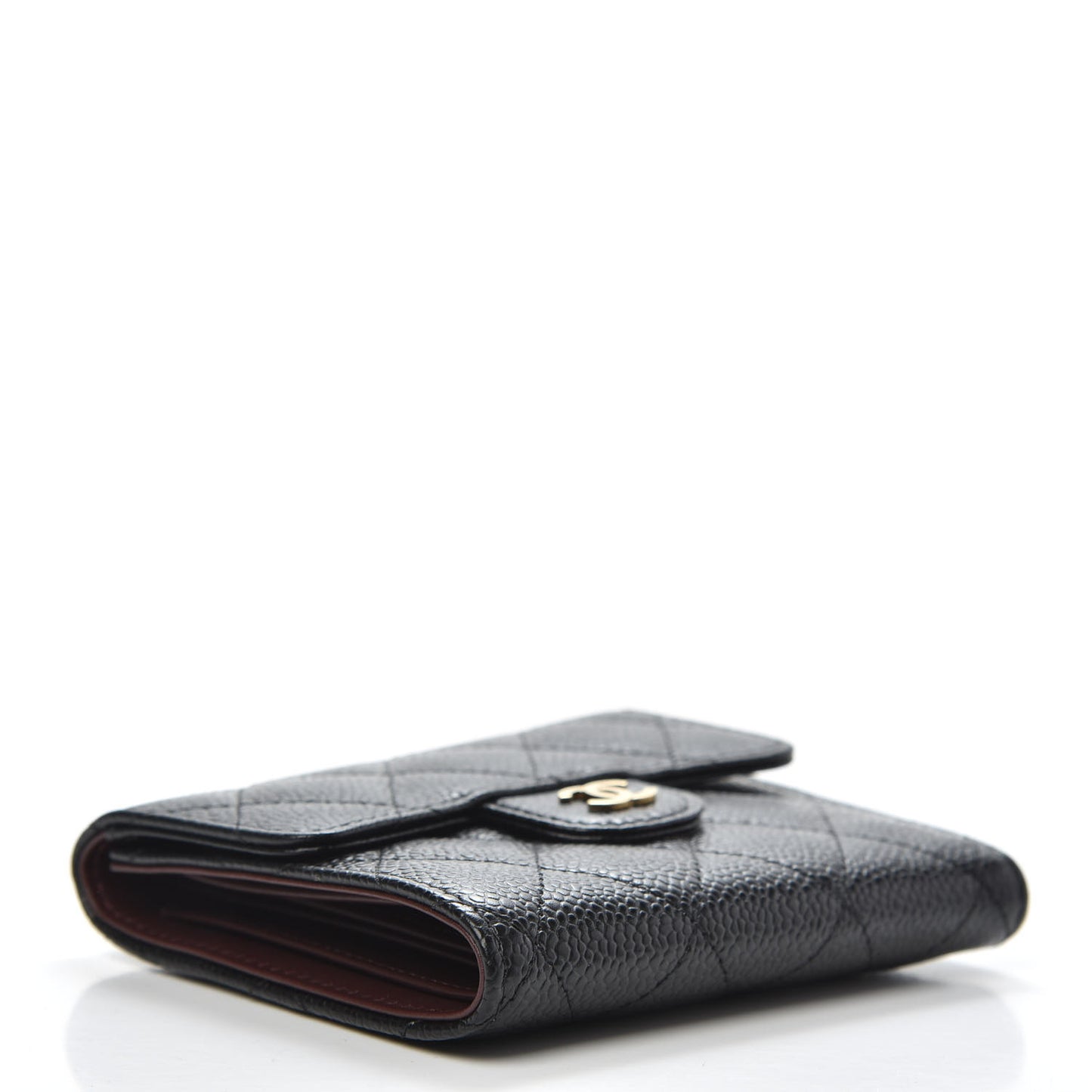 Caviar Quilted Compact Flap Wallet Black