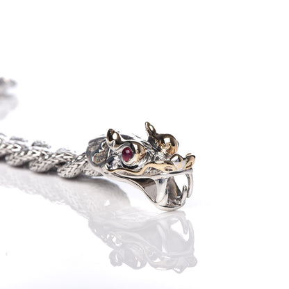 John Hardy Sterling Silver 18K Yellow Gold Ruby Naga Dragon Braided Chain Bracelet 6 of 6