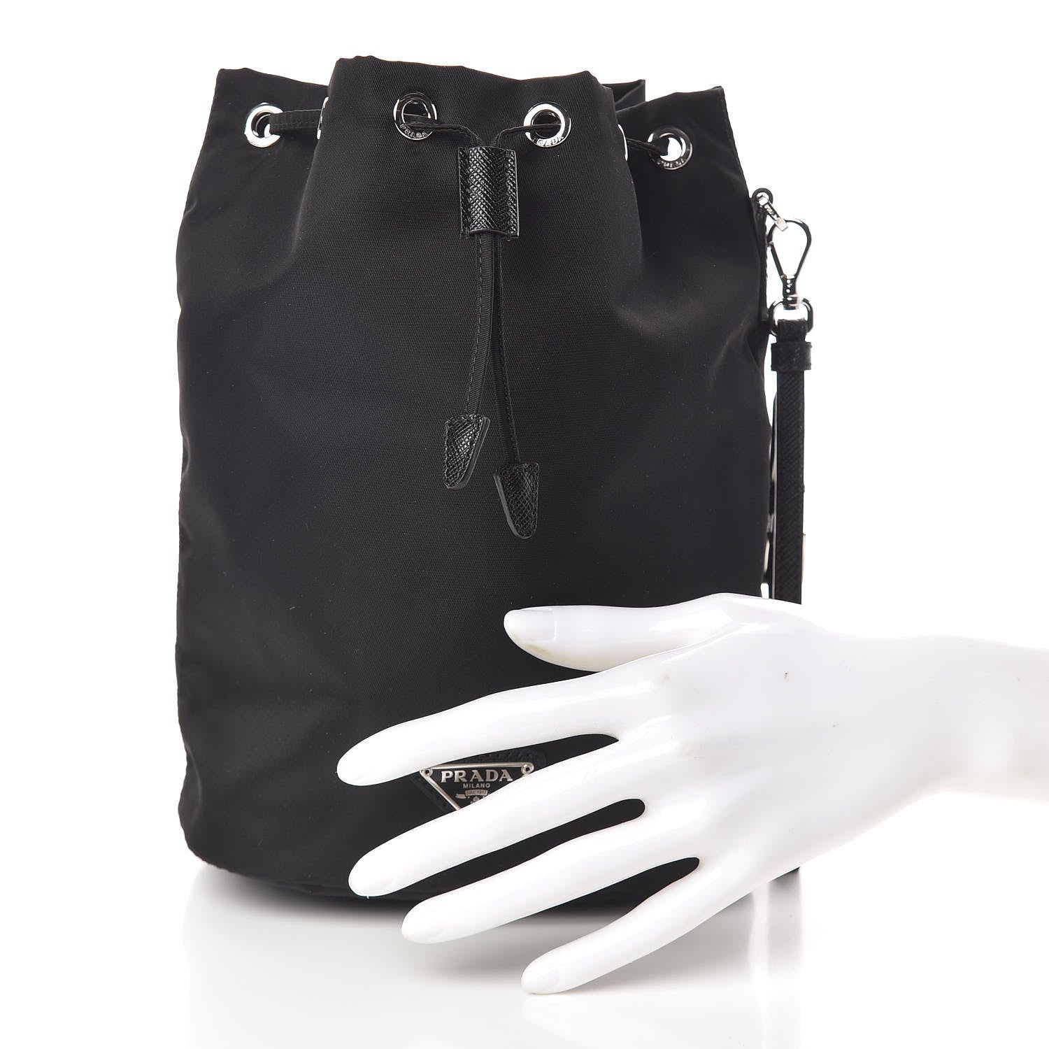 Prada Saffiano Tessuto Nylon Vela Bucket Wristlet Black 2 of 8