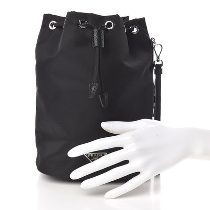 Prada Saffiano Tessuto Nylon Vela Bucket Wristlet Black 2 of 8