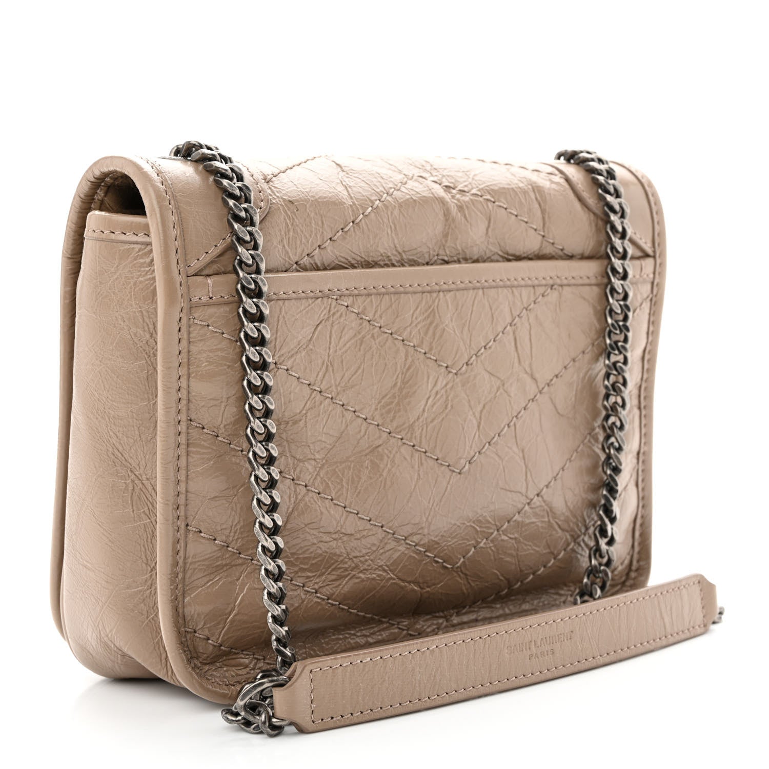 Saint Laurent Crinkled Calfskin Matelasse Monogram Niki Chain Wallet Dusty Grey 3 of 12