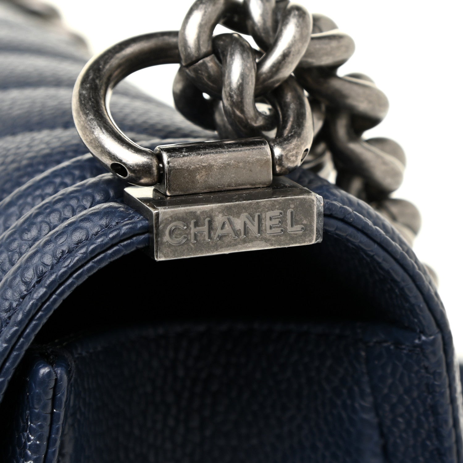 Chanel Caviar Chevron Quilted Medium Boy Flap Navy 9 of 12
