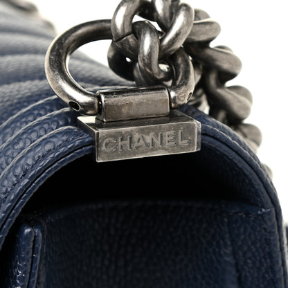 Chanel Caviar Chevron Quilted Medium Boy Flap Navy 9 of 12