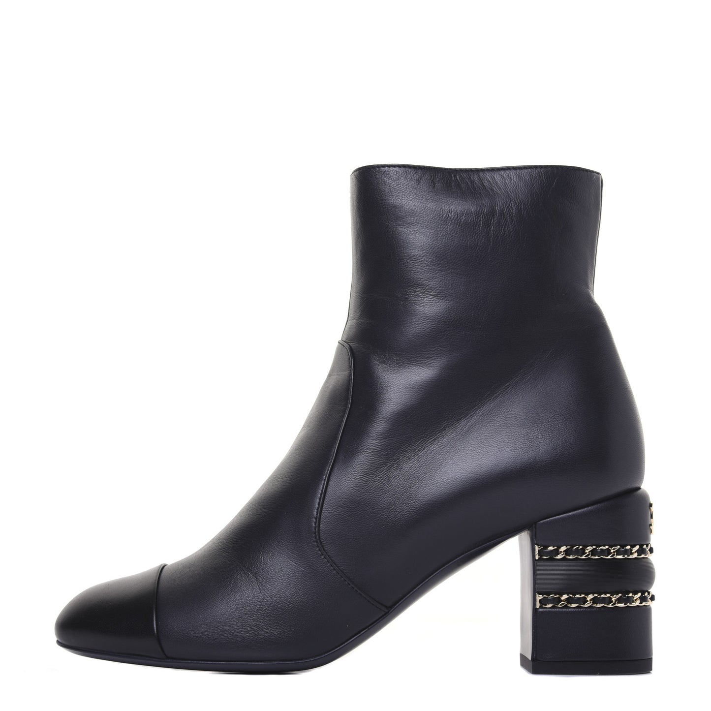 Lambskin Double Stack Chain Cap Toe Boots 39 Navy