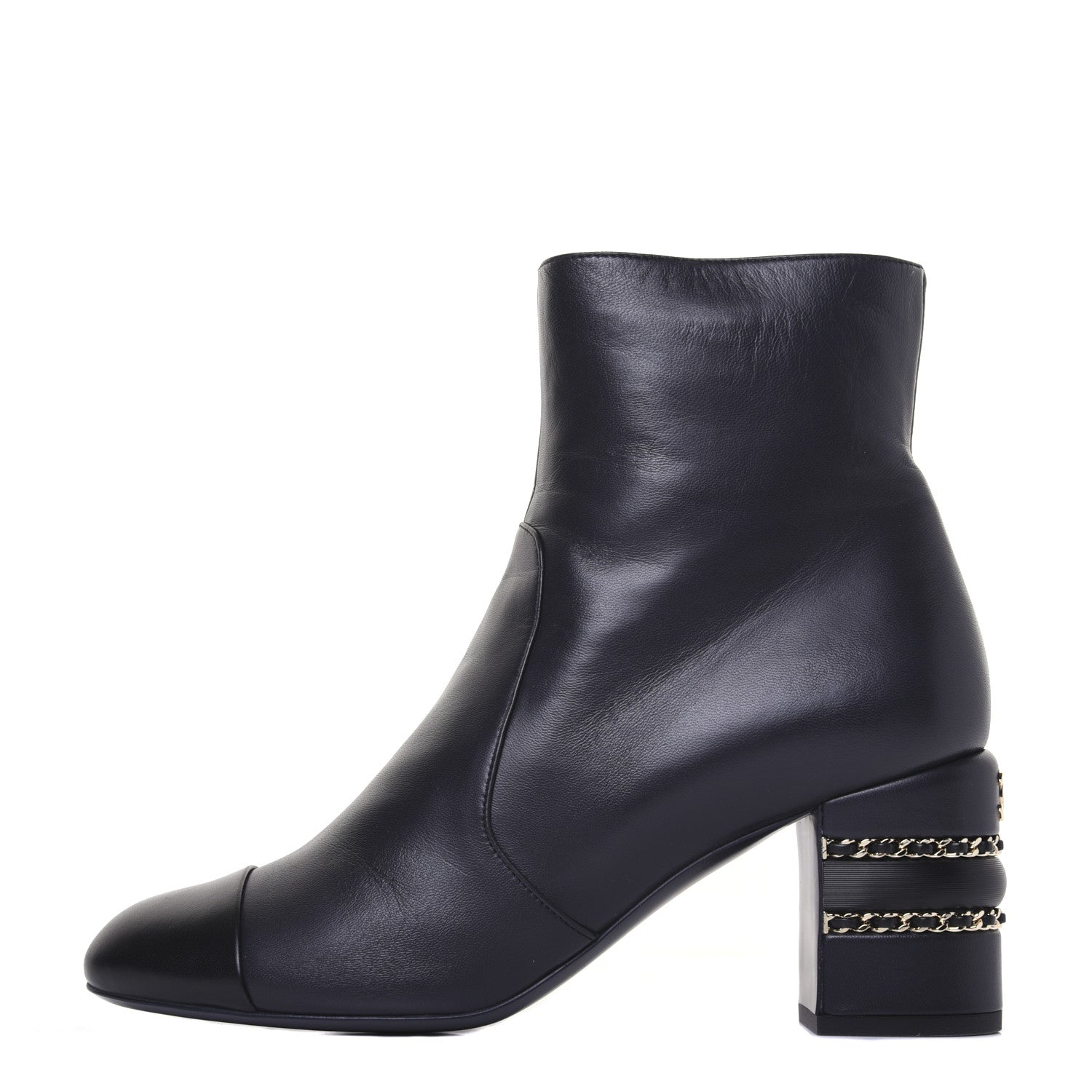 Chanel Lambskin Double Stack Chain Cap Toe Boots 39 Navy 1 of 15