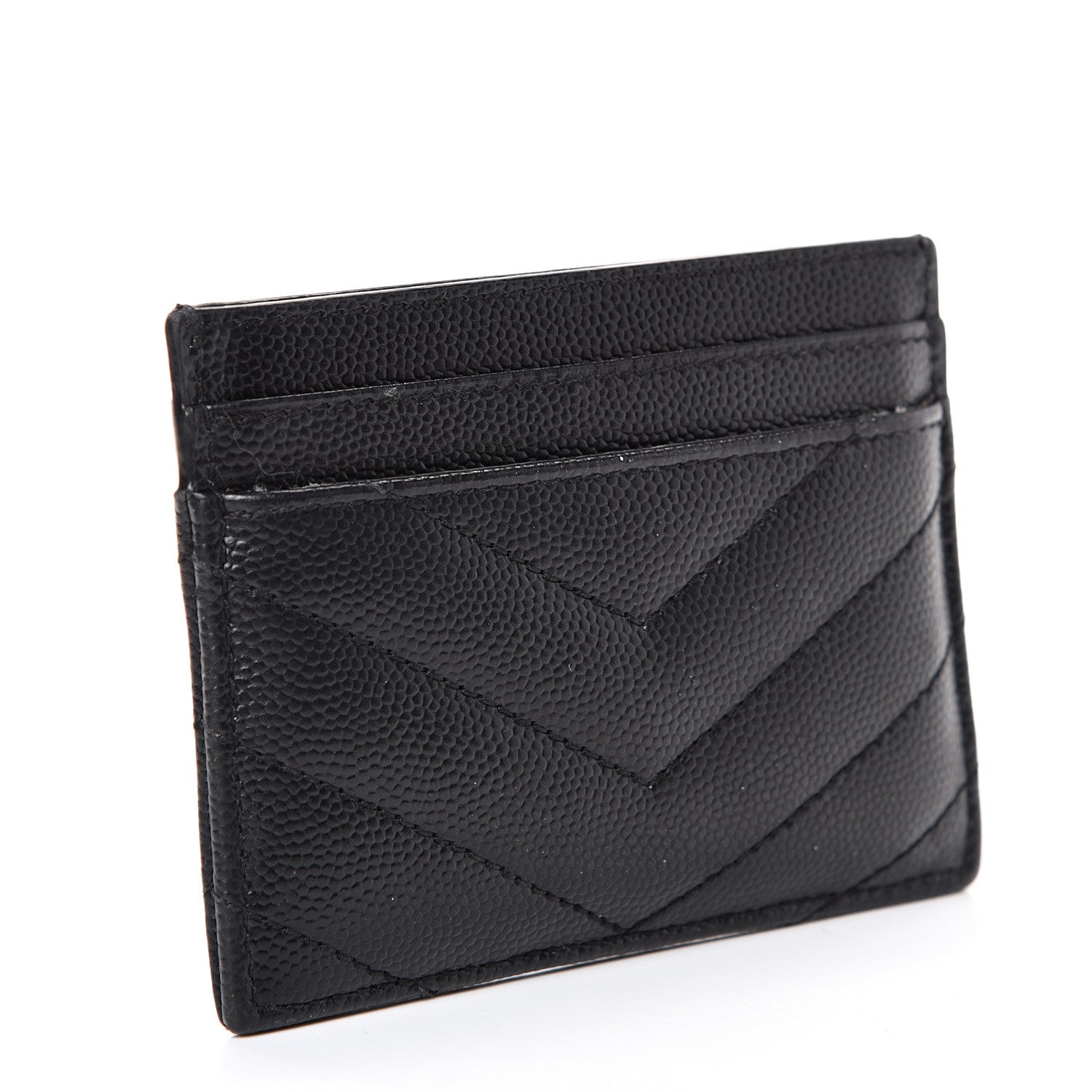 Saint Laurent Grain De Poudre Matelasse Chevron Monogram Credit Card Case Black 2 of 9