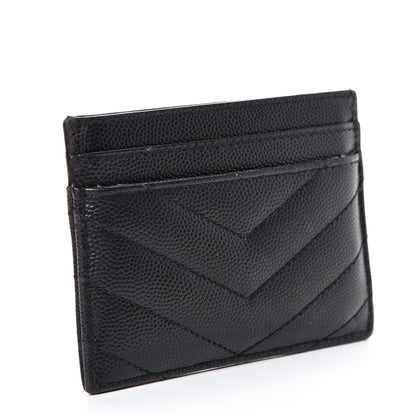 Saint Laurent Grain De Poudre Matelasse Chevron Monogram Credit Card Case Black 2 of 9