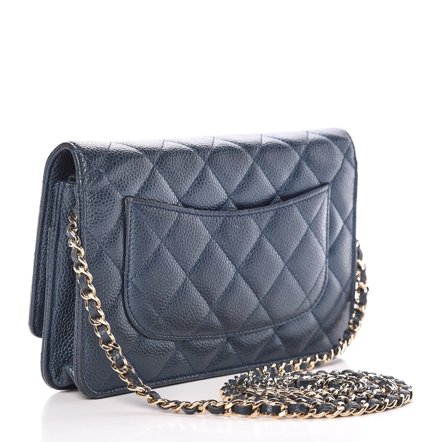 Iridescent Caviar Quilted Wallet On Chain WOC Blue
