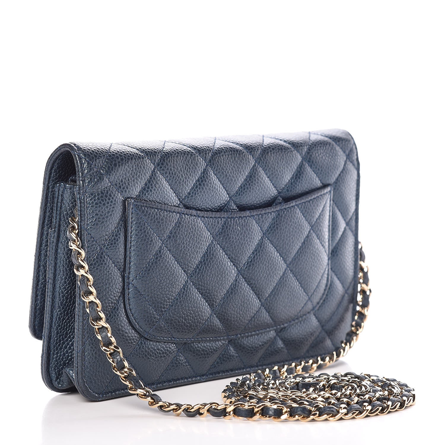 Chanel Iridescent Caviar Quilted Wallet On Chain WOC Blue 3 of 14