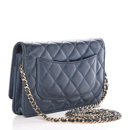 Chanel Iridescent Caviar Quilted Wallet On Chain WOC Blue 3 of 14