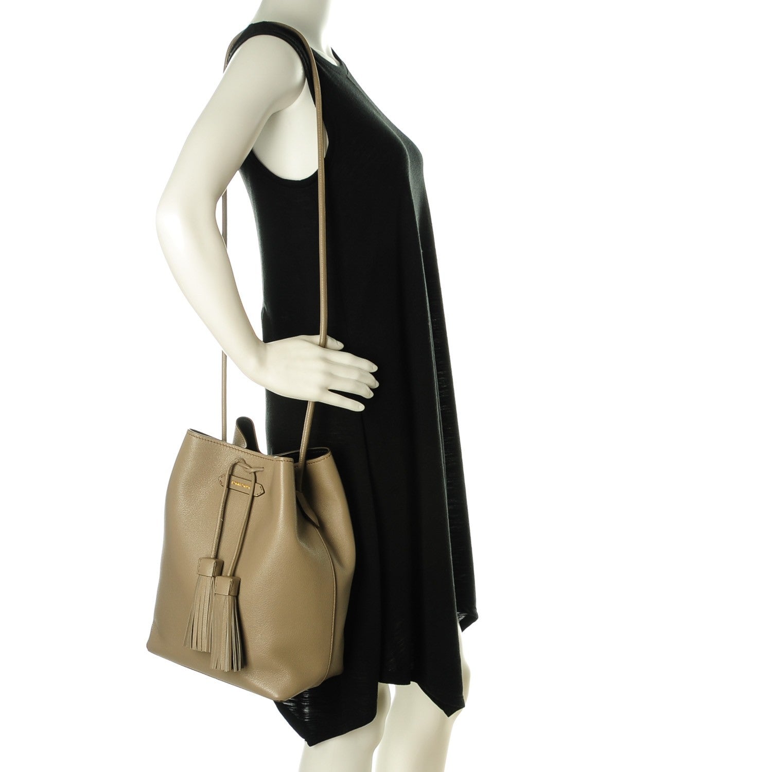 Tom Ford Calfskin Medium Double Tassel Bucket Taupe 2 of 8
