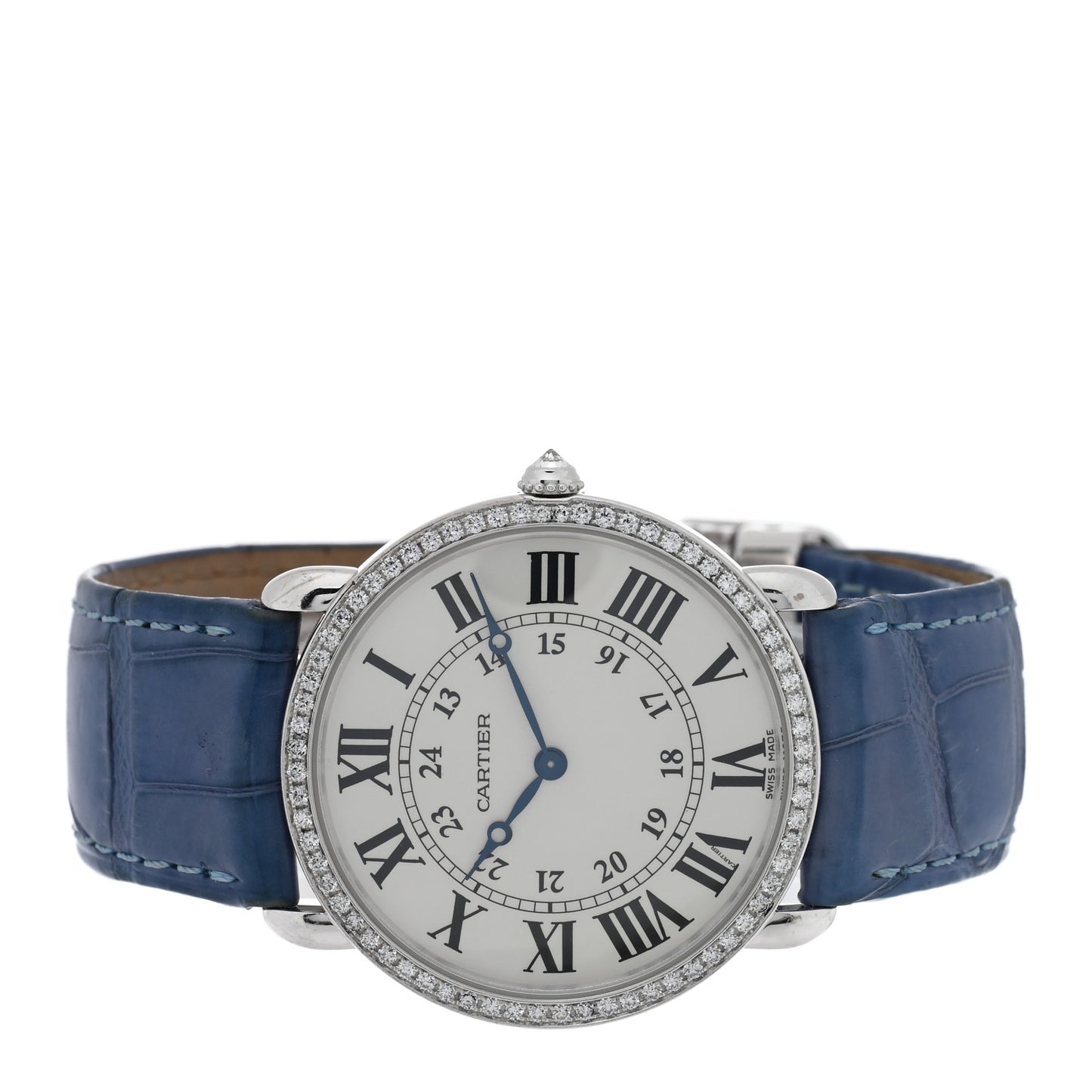 18K White Gold Alligator Diamond Bezel 36mm Ronde Louis Manual Winding Watch Blue
