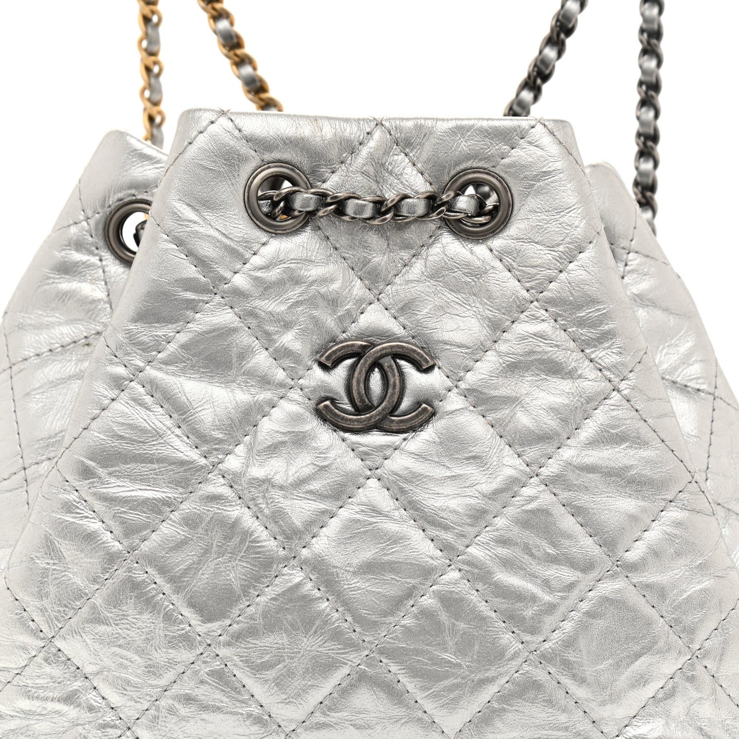 Chanel Metallic Crumpled Calfskin Quilted Small Gabrielle Backpack Silver 9 of 10