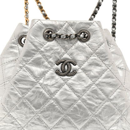 Chanel Metallic Crumpled Calfskin Quilted Small Gabrielle Backpack Silver 9 of 10