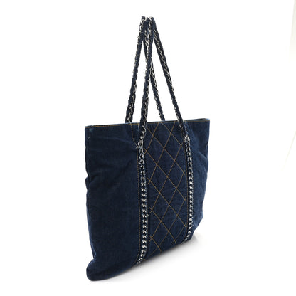 Chanel Denim Quilted Luxe Ligne Tote Blue 3 of 12