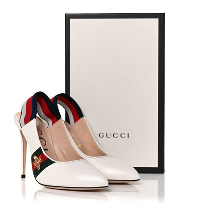 Gucci Malaga Kid Web Sylvie High Heel Slingback Pumps 40 White 9 of 9