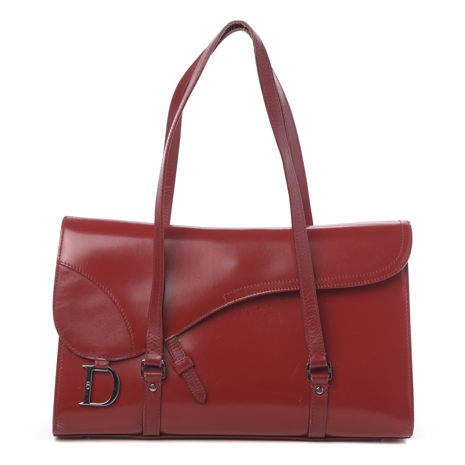 Christian Dior Glazed Calfskin Saddle Shopper Red 1 of 18