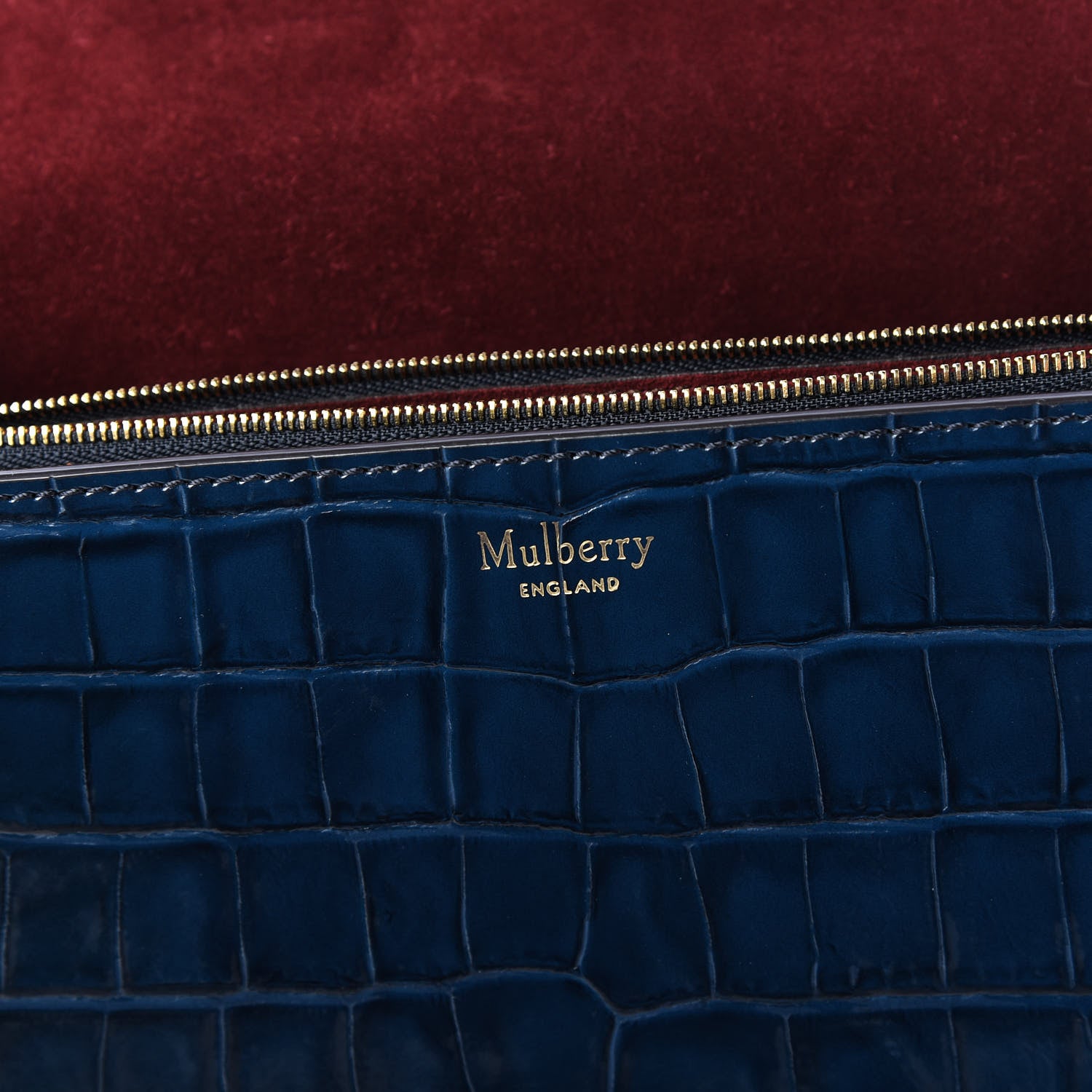 Mulberry Calfskin Crocodile Embossed Pembroke Shoulder Bag Navy 7 of 8