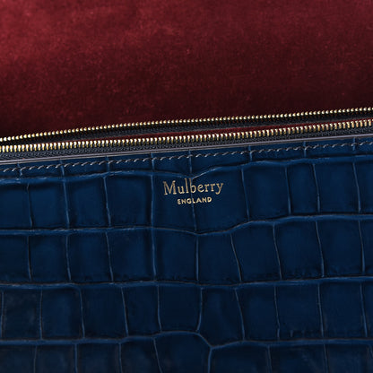 Mulberry Calfskin Crocodile Embossed Pembroke Shoulder Bag Navy 7 of 8