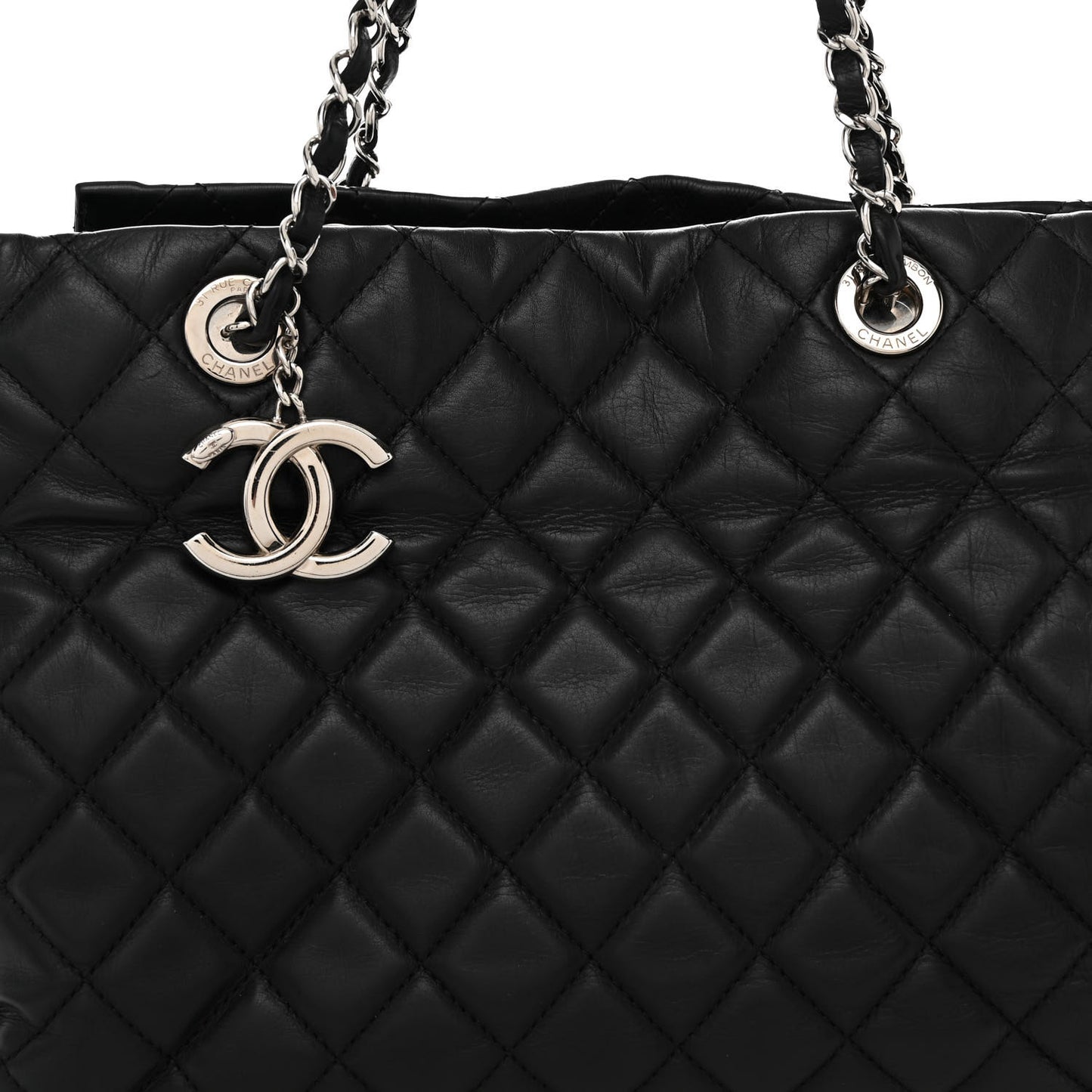 Calfskin Quilted Large Chic and Soft Shopping Tote Black