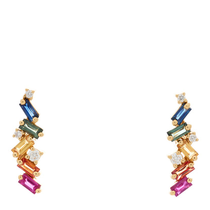 Suzanne Kalan 18K Yellow Gold Diamond Sapphire Ruby Frenzy Rainbow Stud Earrings 1 of 5
