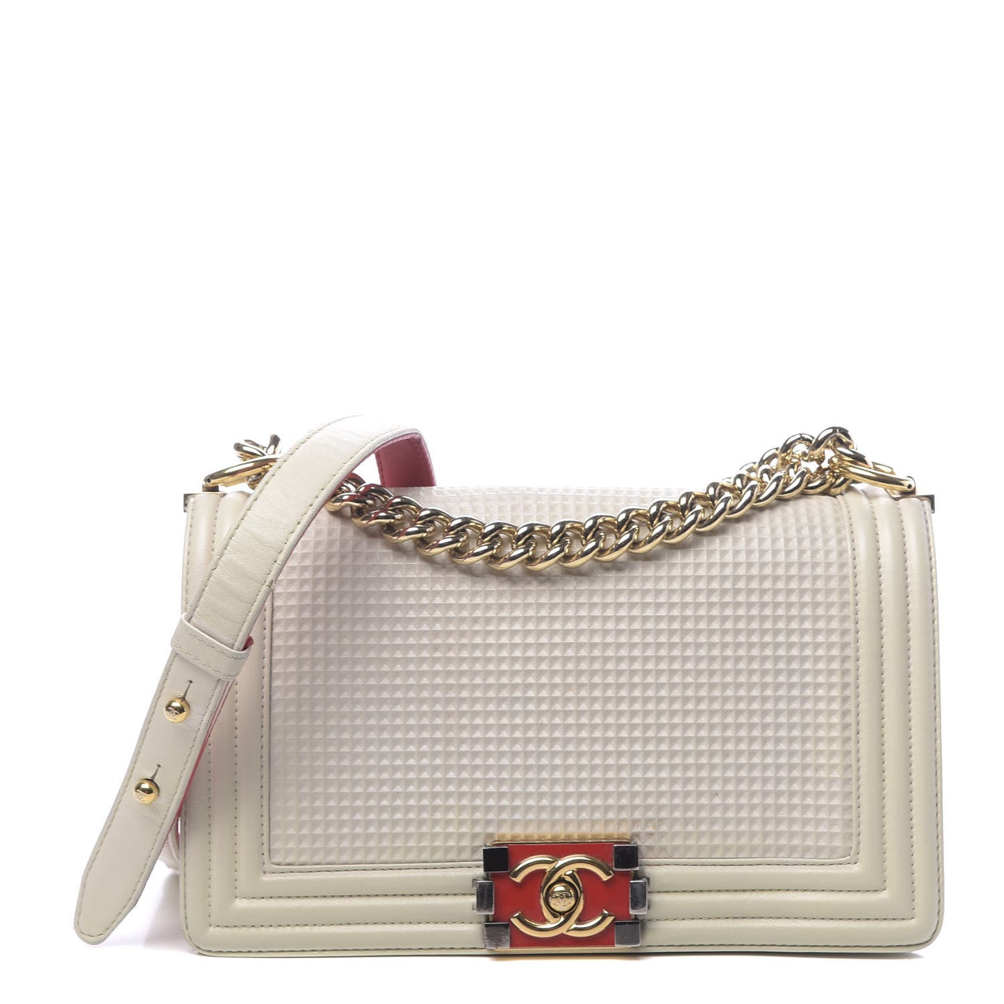 Lambskin Embossed Medium Boy Cube Flap White Red