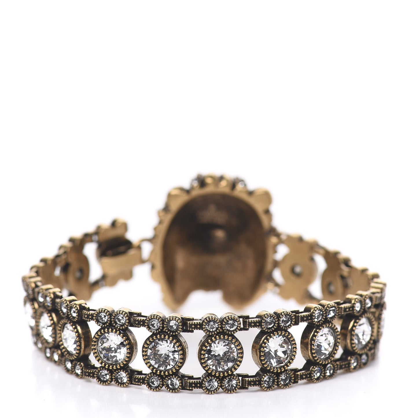Metal Crystal Lion Head Bracelet L Aged Gold