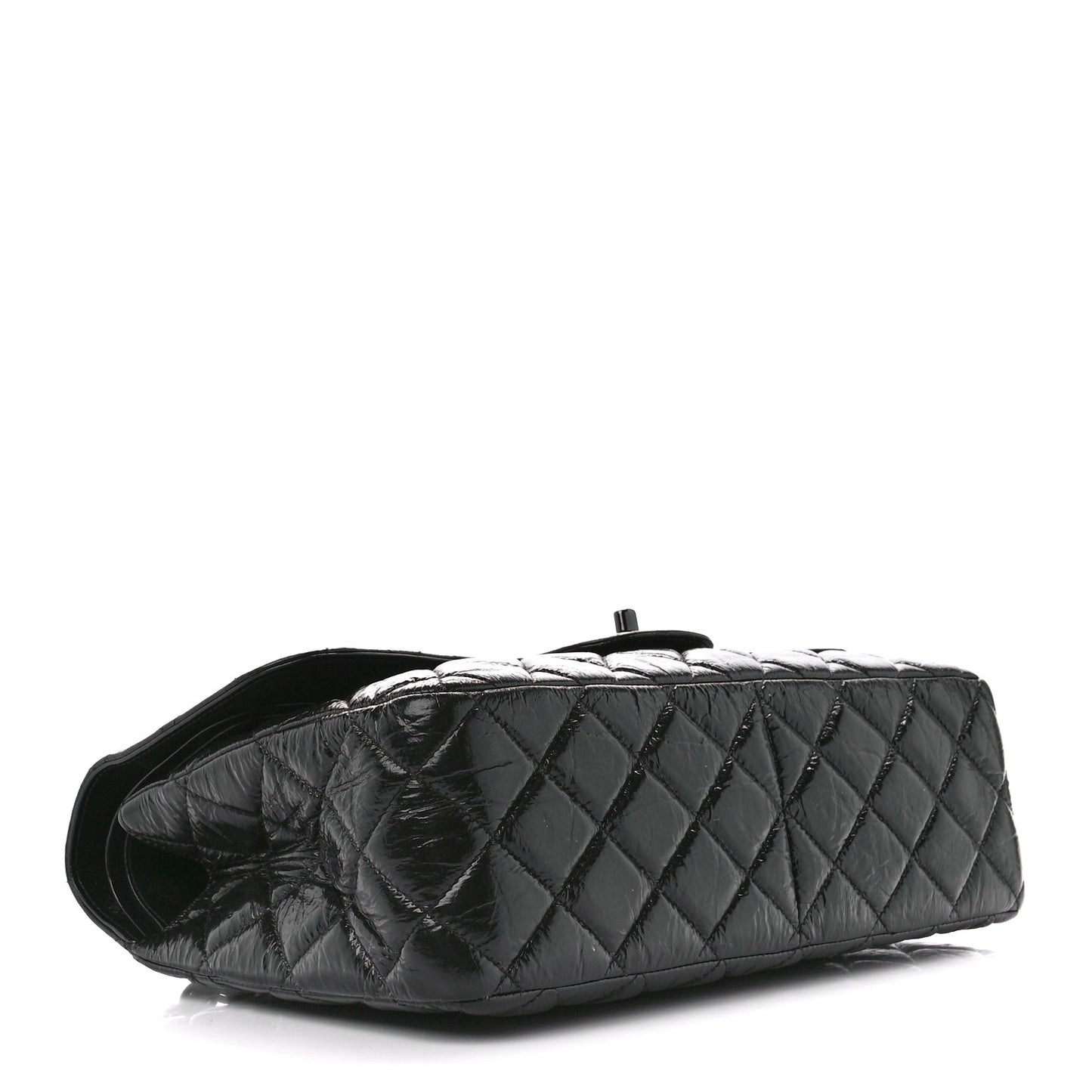 Shiny Distressed Calfskin Quilted Jumbo Double Flap So Black